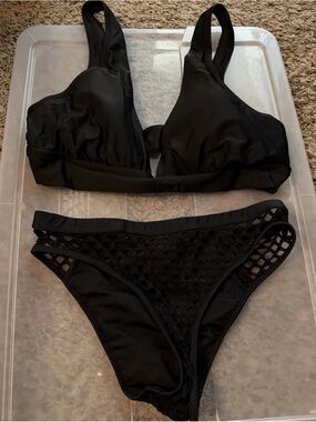 Women's Black Mesh-Detail Bikini Set